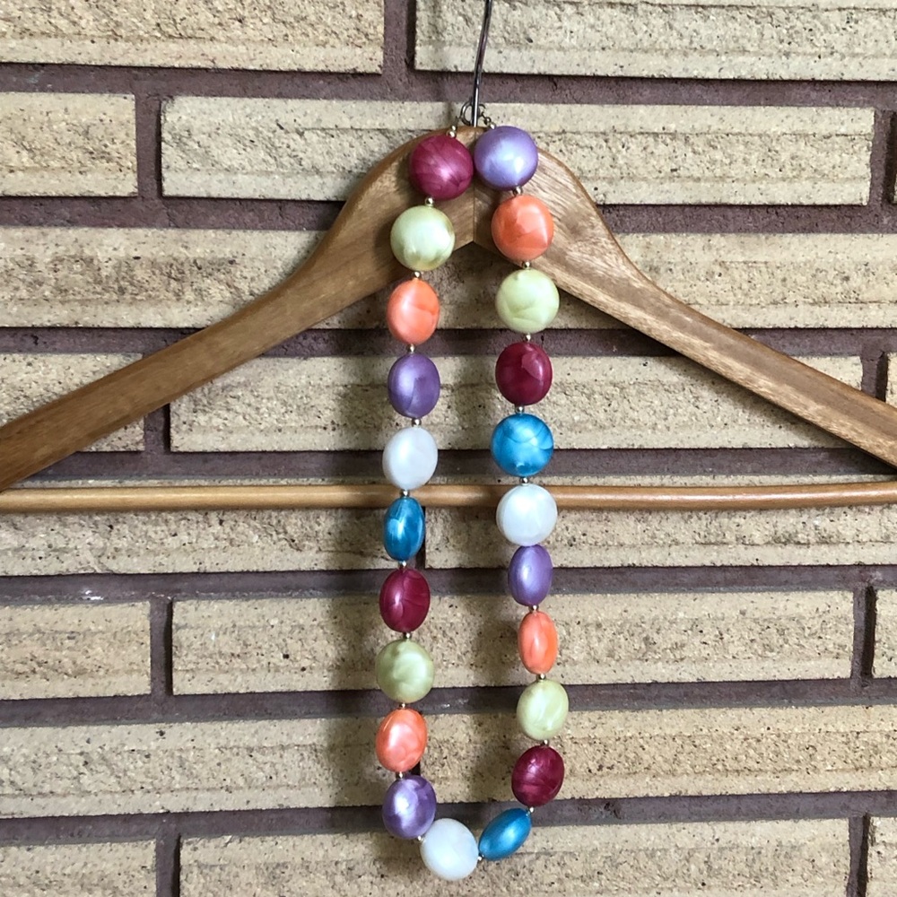 70's Multicolor Round Disc Necklace - Candy Necklace - 70's Jewelry - Costume